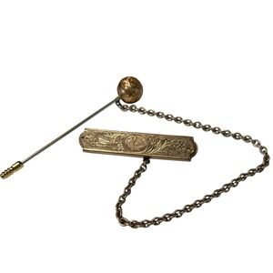 Unmarked Cloak Pin Antique Victoria Gold Plated Inseparable Crane Engraved GOOD